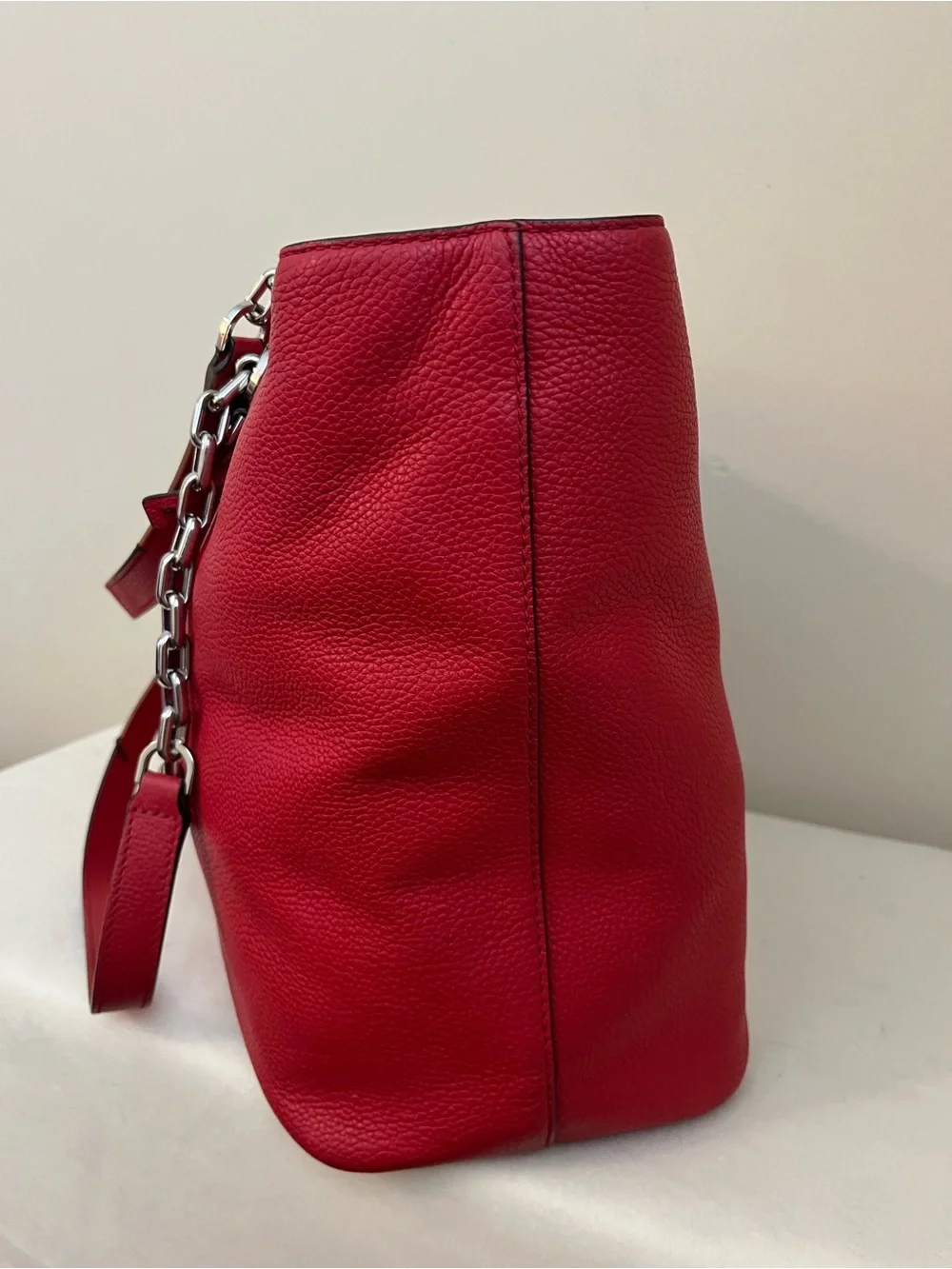 Michael Kors Pebbled Red Leather Tote/Laptop Bag with Silver Hardware